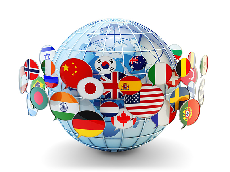 Globe with world flags around it