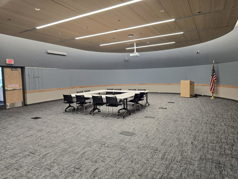 Wentworth Large Meeting Room with four tables configured into a square with 12 chairs.