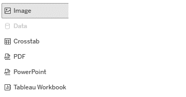 Screenshot of available formats in Tableau.