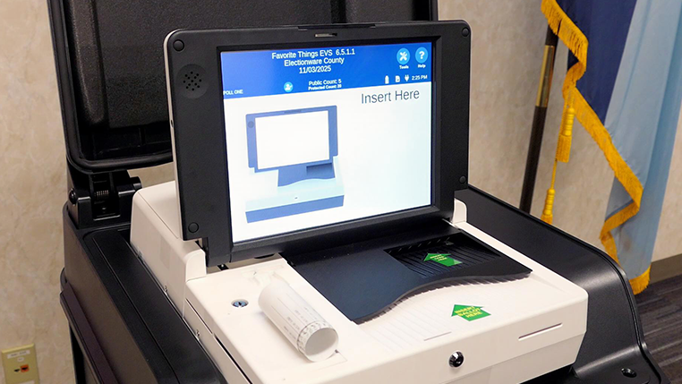 A closeup of a new ballot tabulator.