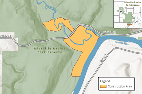 Map showing location of project in Miesville Ravine Park Reserve.