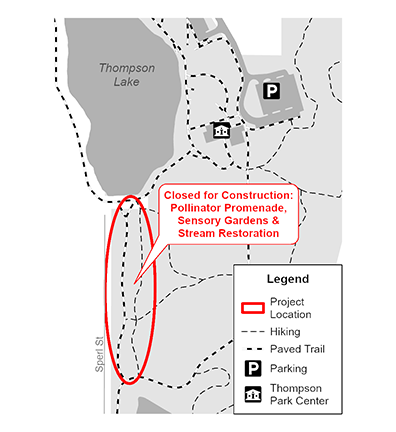 Pollinator Promenade project map with closed trail section.