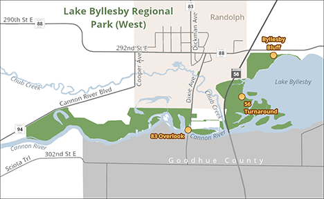 Project map showing west side of Lake Byllesby Regional Park.