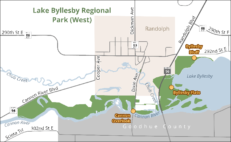 Project map showing west side of Lake Byllesby Regional Park.