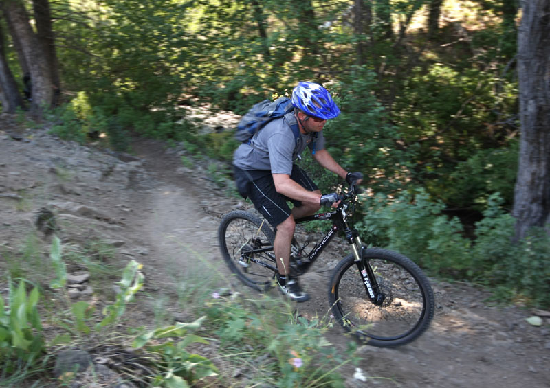 A mountain biker on the West Trailhead.
