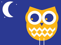 Graphic of an owl sitting on a branch.